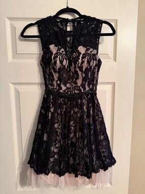 B Darlin Black Lace over Blush Prom Dress